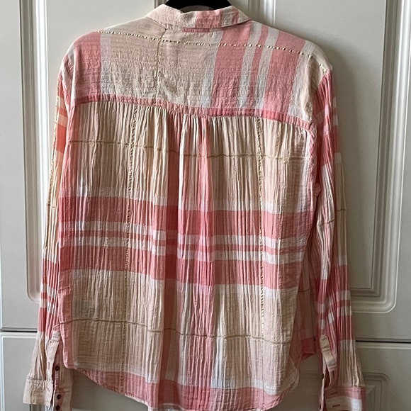 Holding Horses Anthropologie Textured Pink Plaid Blouse - Picture 2 of 4